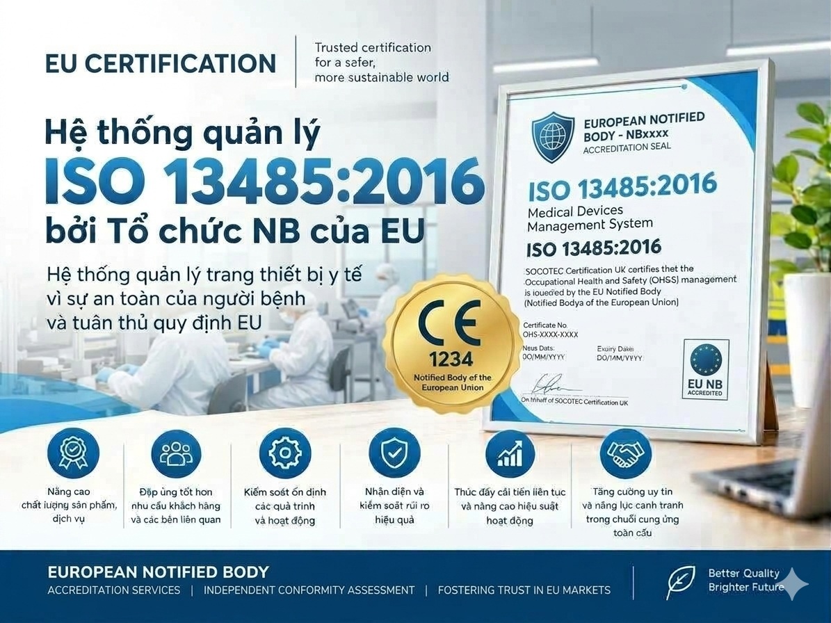Chứng nhận ISO 13485: 2016 - Mục tiêu và Lợi ích chứng nhận ISO 13485 dấu công nhận EU